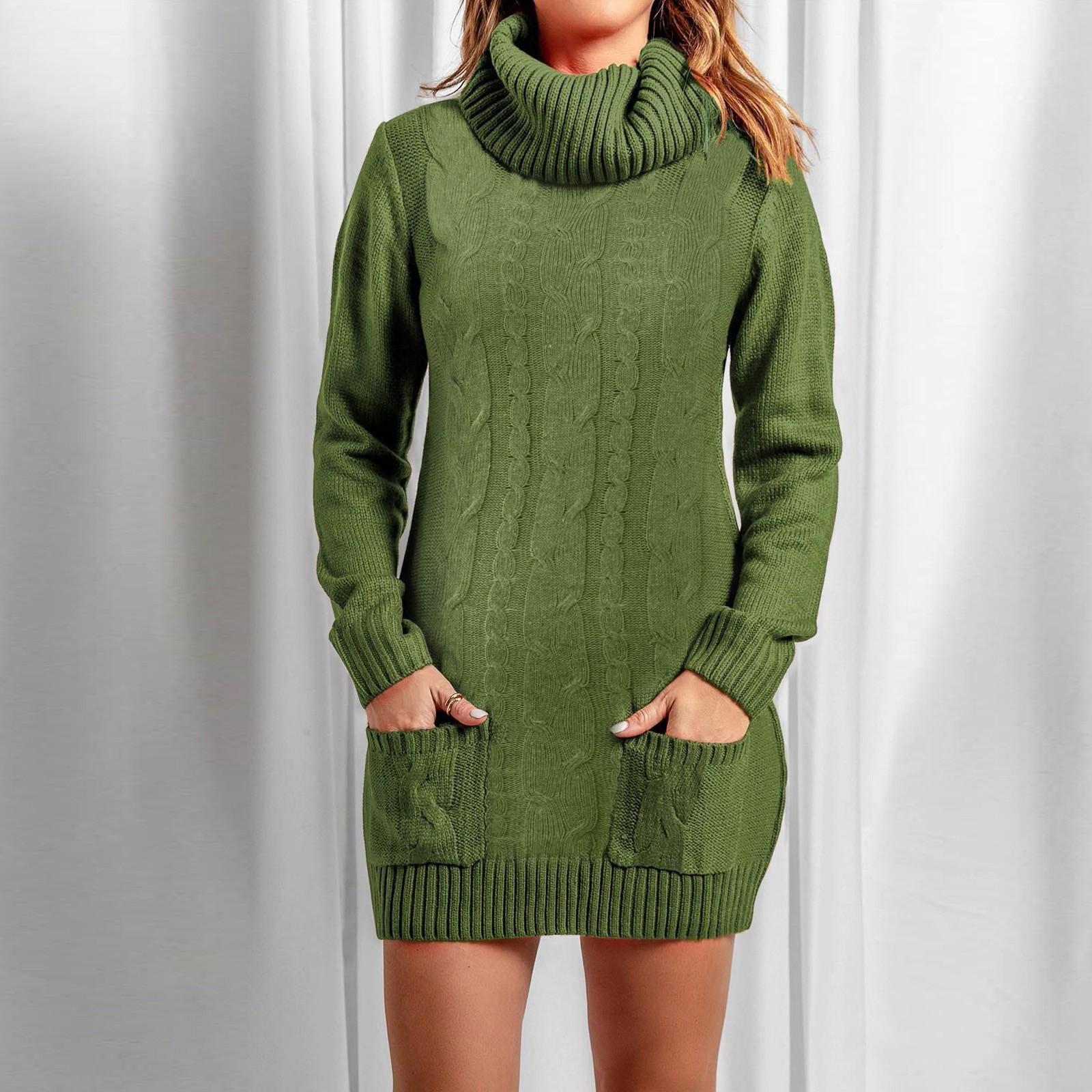 Женский повседневный вязаный свитер с высоким воротником, вязаный свитер, длинный осенне-зимний вариант XXL