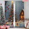 2pcs 2D Flat Printing Christmas Curtains Snow Christmas Tree_ Red Card Versatile Polyester Without Electricity Family Party for