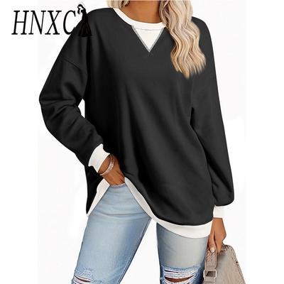 Damenmode, lässig, einfarbig, mit langem Ärmel, Rundhalsausschnitt, Kapuzenpullover und Sweatshirts
