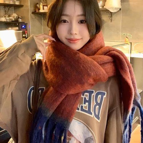 Scarves Men Women Winter Solid Tassel Scarf Versatile Warm Neckerchief Plaid Tassels Shawl Mohair Color Matching Scarf