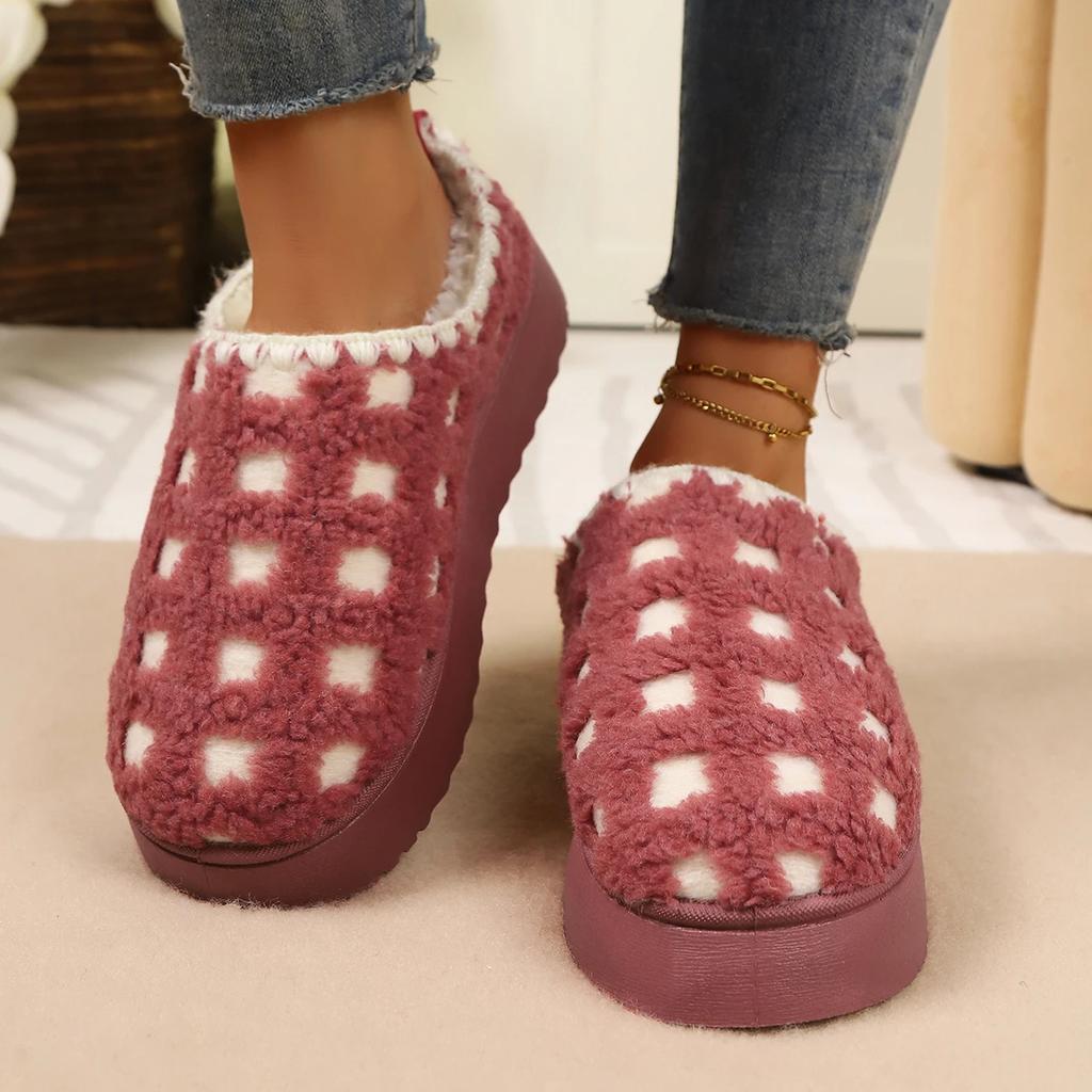 Fashion 2025 Winter Snow Boots Women Thick Bottom Warm Outdoor Canvas Plaid Decorative Lace-Up Boots Round Toe Comfortable Boots Women