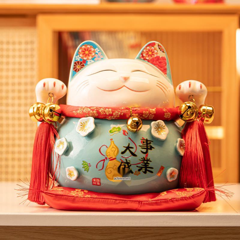 Lucky Cat Ceramic Piggy Bank | Creative Japanese Ornament | Cute Mini Gift for Birthdays or Store Opening