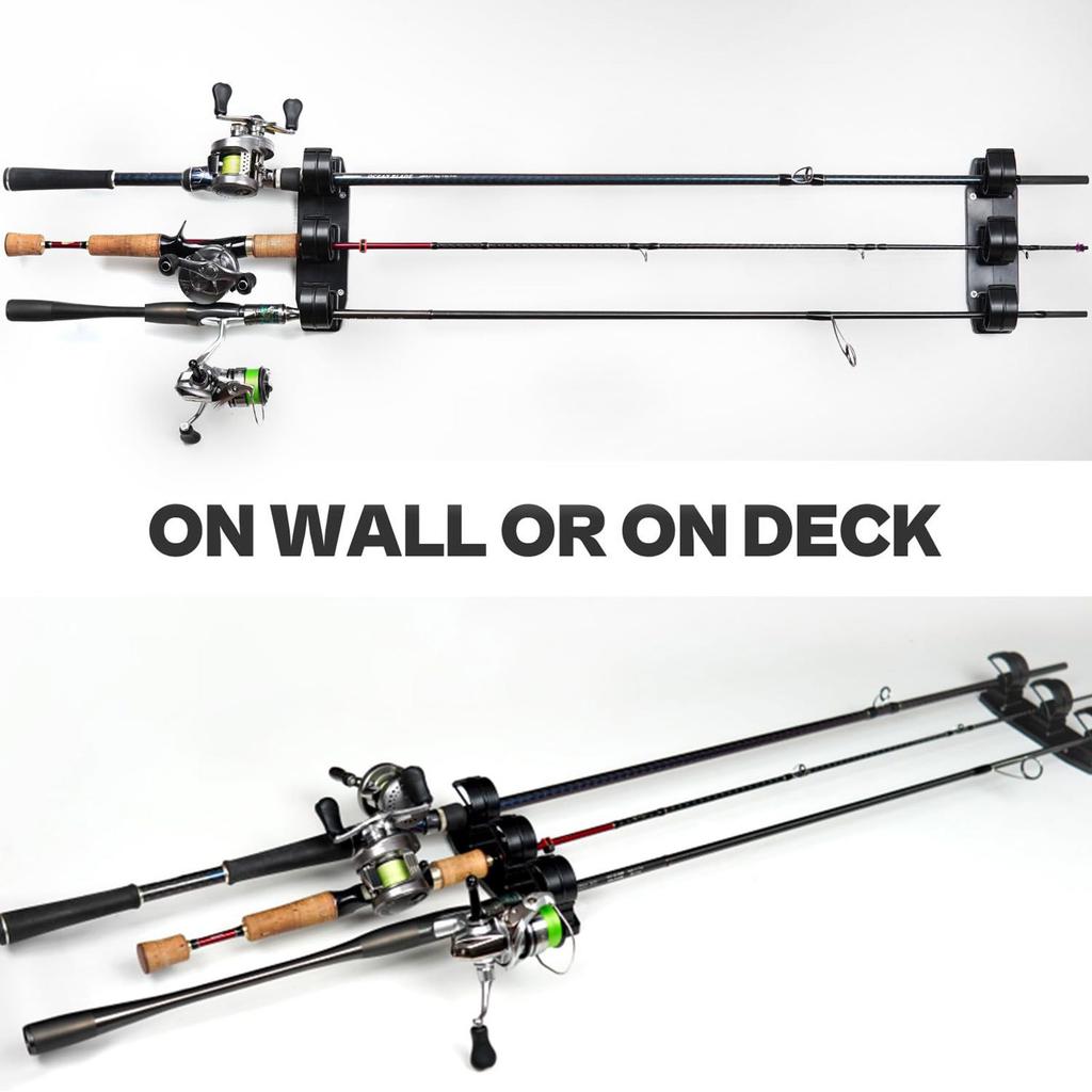 Horizontal 3 Rod Fishing Rod Holder Wall Mounted Fishing Poles Rack for Garage Wall Mount Rod Stand Easily Install