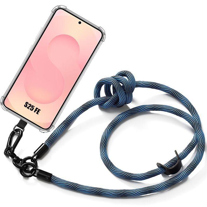 Coque pour Samsung Galaxy S25 FE, Silicone Antichoc Renforcée avec Bandoulière Détachable Bleu