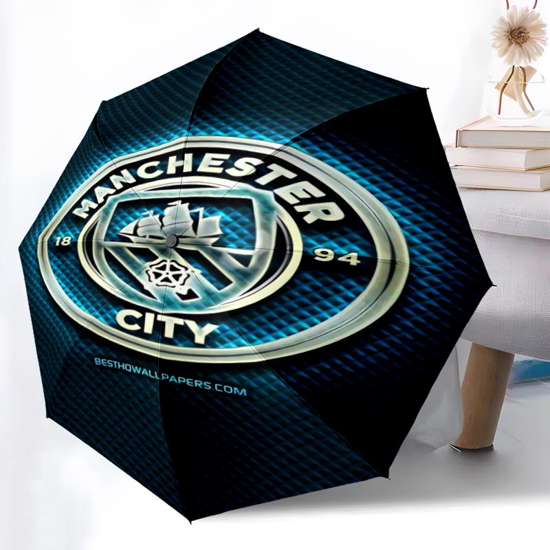 1pz Ombrello Automatico Robusto a 8 Stecche, Ombrello Manchester United Manchester City, Stampato Digitalmente, Ombrello Pieghevole per Uso Esterno in Movimento