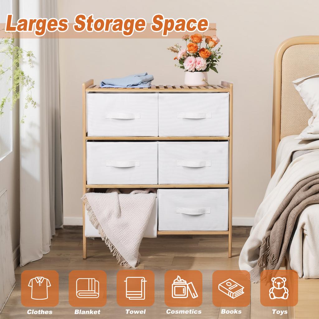 Quilt Storage Shelf Pull Out Clothes Storage Box with 6 Baskets Wooden Shelf Furniture Multifunctional for Living Room Bedroom