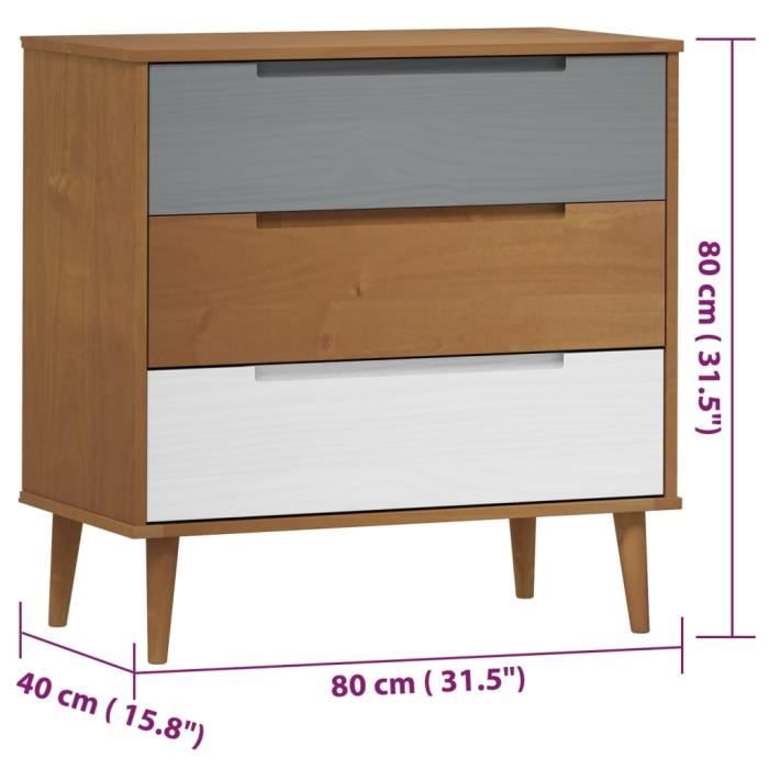 VidaXL Commode MOLDE Brown 80x40x80 Cm Solid Pine Wood 350504