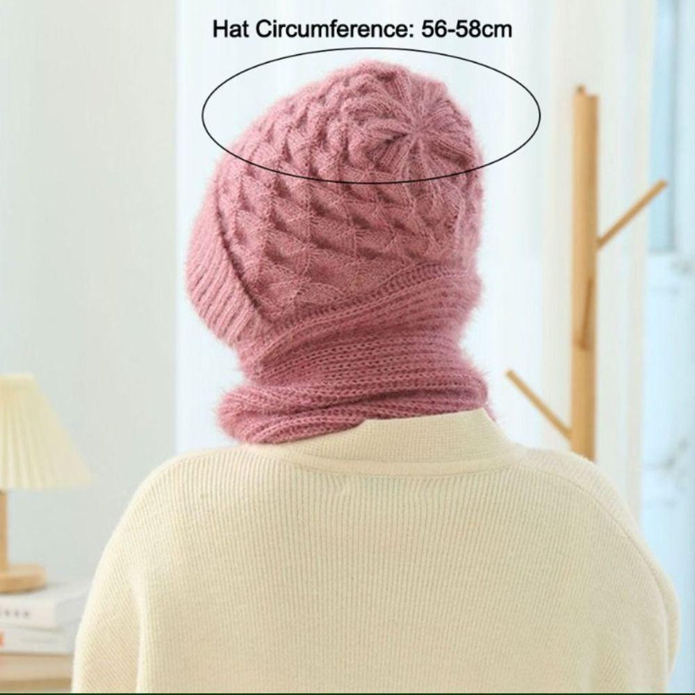 Windproof Hat Scarf Set Neck Warmer Knitted Hat  Scarf Fashion Integrated Ear Protection Cap  Woman