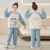 Girls Coral Fleece Pajama Set With Hooded Cartoon Character Design Winter Warm Sleepwear Kids 8 Years