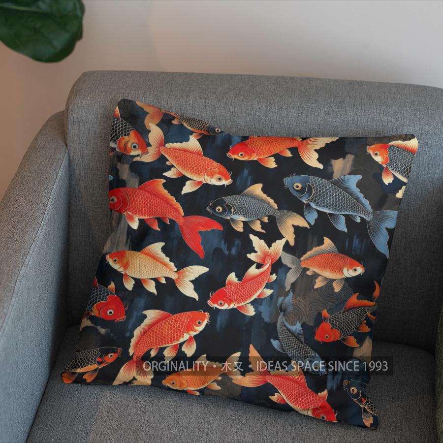2D Stylish Koi Fish Pattern Decorative Pillow Cover Pattern Cushion Cover Suitable For Sofa Bedroom Car Pillow Cover