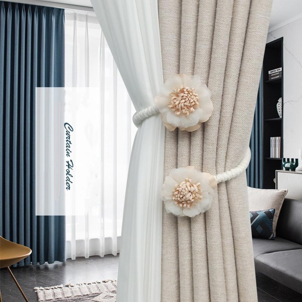 2pcs Flower Shape Floral Curtain Ties No Punch Curtain Fixer Clips Curtain Tieback Bedroom