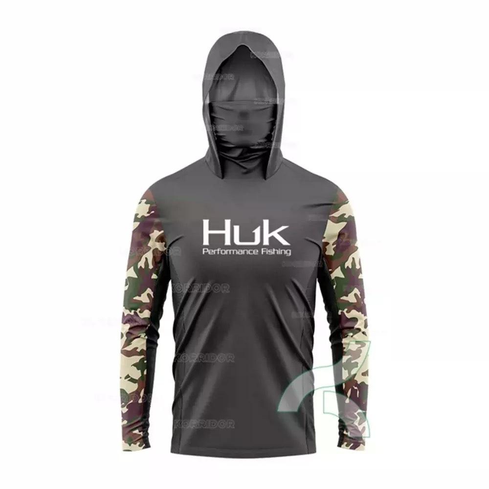 Costum de pescuit HUK pentru bărbați, transfrontalier, cu uscare rapidă, mască de praf și protecție UV, costum de pescuit ușor cu glugă, mătase de gheață