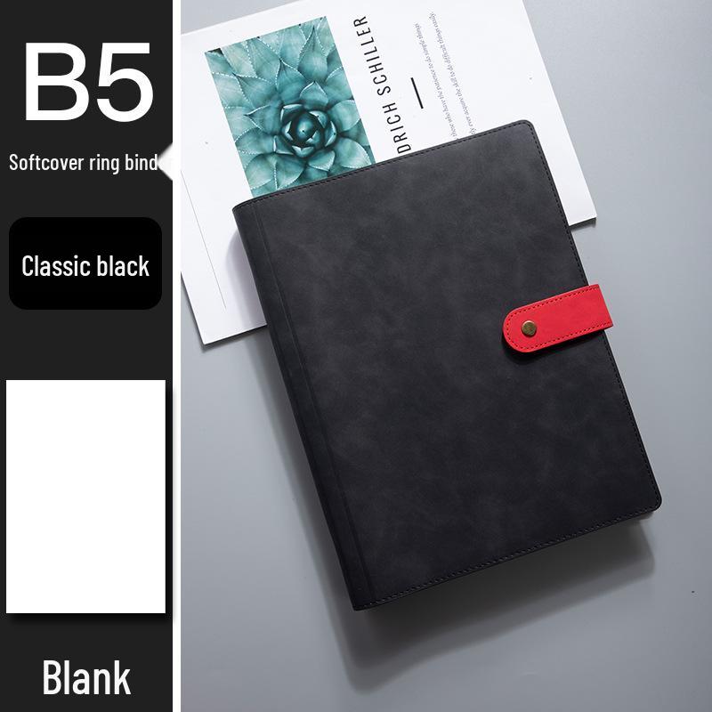 A4 Retro Leder Notizbuch mit Magnetverschluss - Unifarbe, Herausnehmbares kariertes Notizbuch