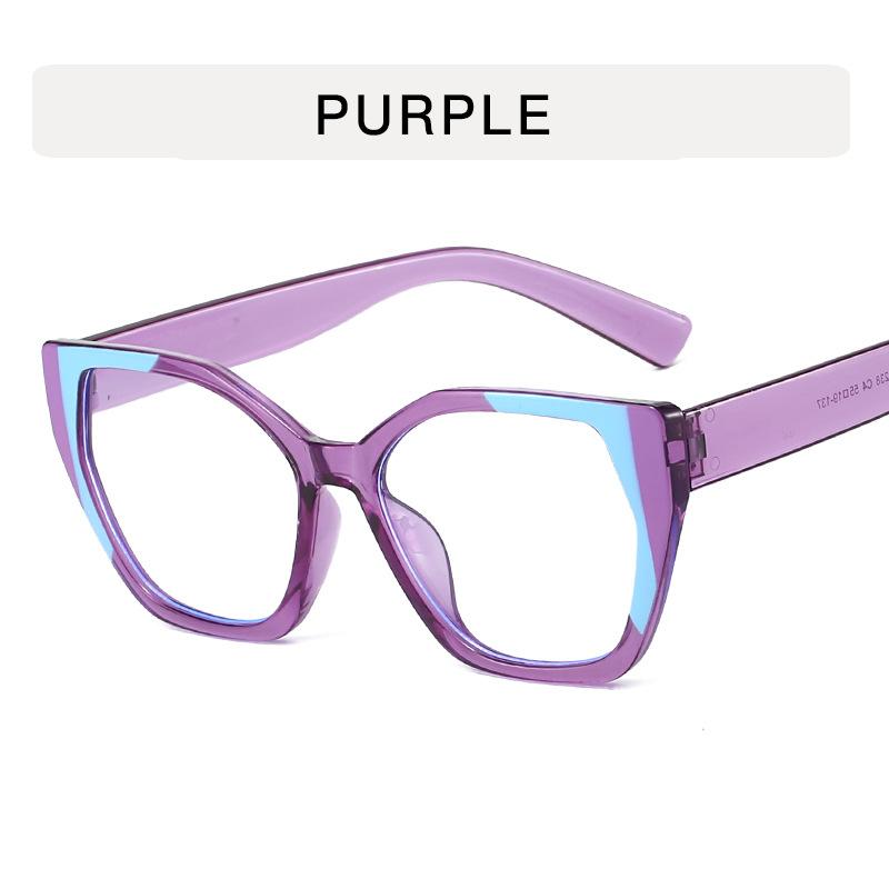 Cat Eye Color Blocking Anti Blue Light Glasses Retro Polygon Large Frame Fashion Glasses Women Plain Spectacles For Daily Outfit