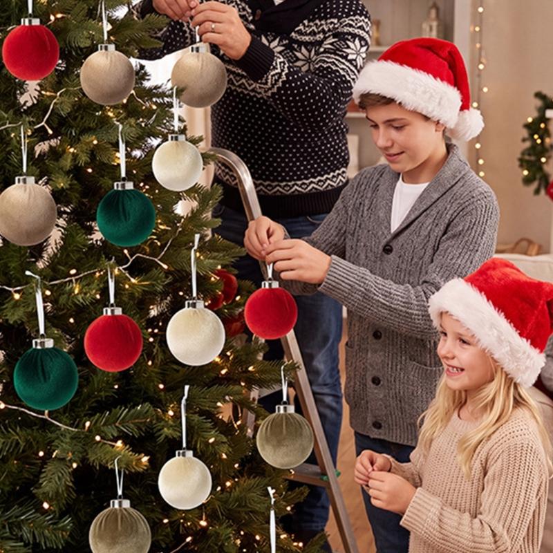 15 Piece Velvety Baubles Hanging Ornament Christmas Tree Ball Decoration Set for Holiday Tree Styling, Wreaths, Mantel Gift Wrapping