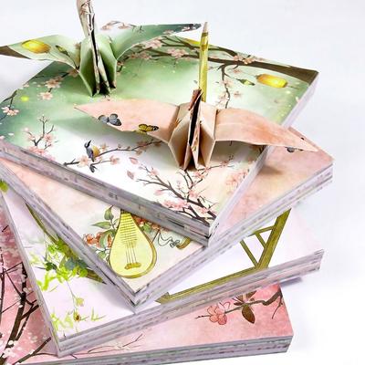 60 Sheets Chinese Style Origami Paper Cherry Blossom Floral Double-Sided Printed Floral Craft Paper Traditional Landscape