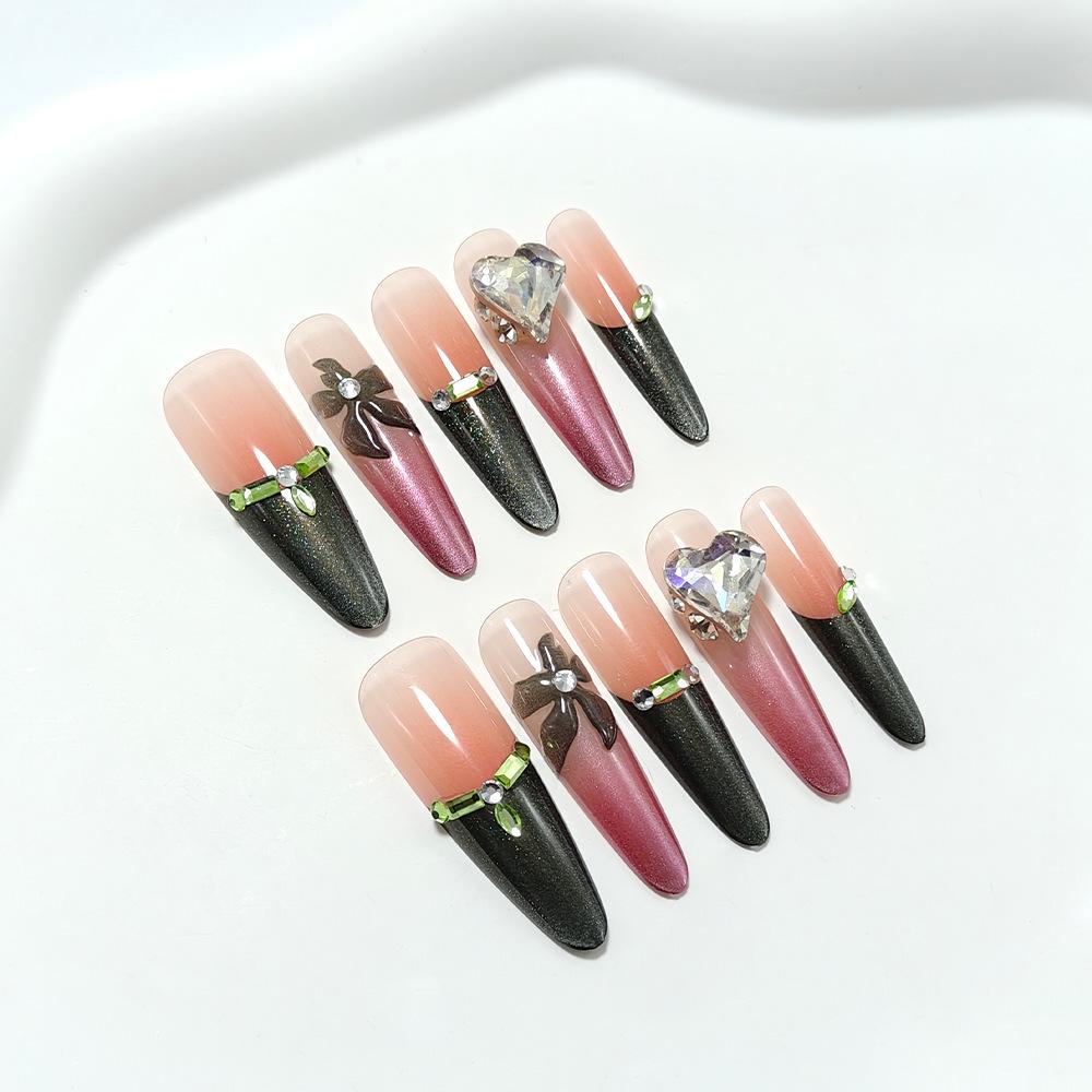 High-End French Autumn/Winter Black Cat Eye Sweet Cool Fake Nails Small