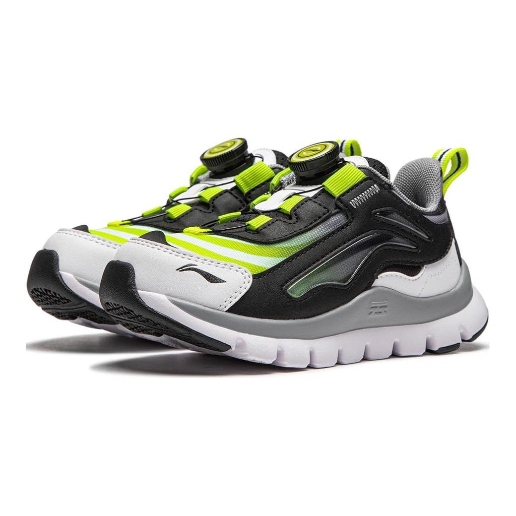 Li Ning Kids Knob Version Non-Slip Wear-Resistant Running Shoes Kids Running Shoes Black White Green YKNU090-3