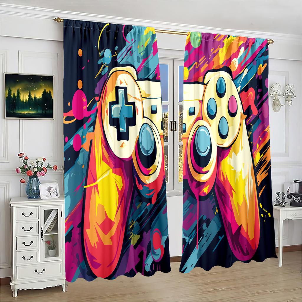 2 pieces - Gamepad - Printed curtain - Polyester material - suitable for bedroom, living room, study, private space