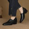 Krazing Pot Cow Skin Fashion Spring Autumn Thick High Heels Women Round Toe Office Lady Retro Fashion Pumps