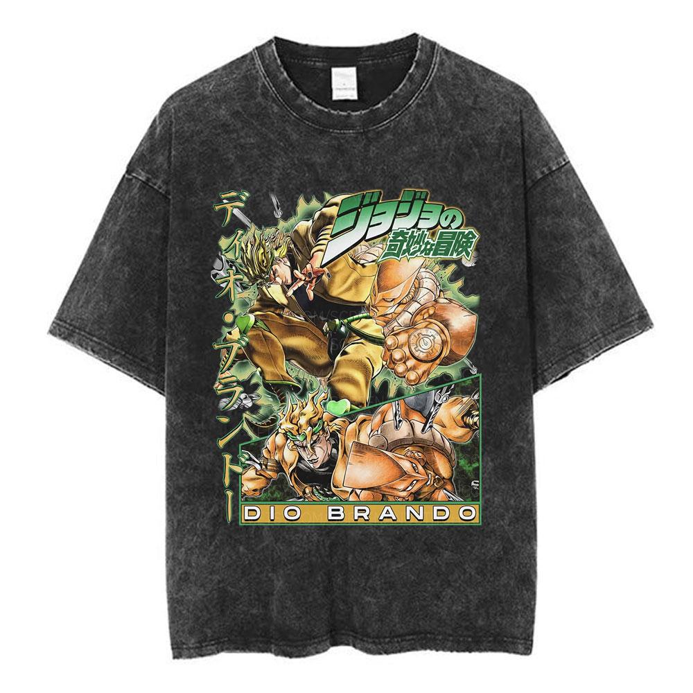 Jolyne Cujoh Stone Ocean Vintage Washed T Shirt Anime Jojo Bizarre Adventure T-shirts Casual Cotton Short Sleeve T Shirts Unisex