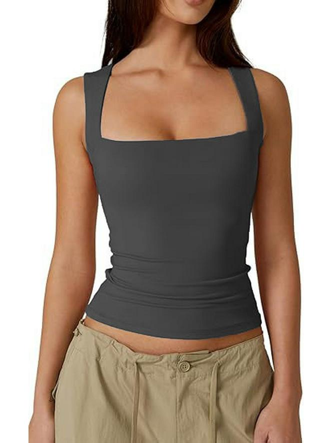 2025 European & American Women's Square Neck Slim Sleeveless Fashion Vest