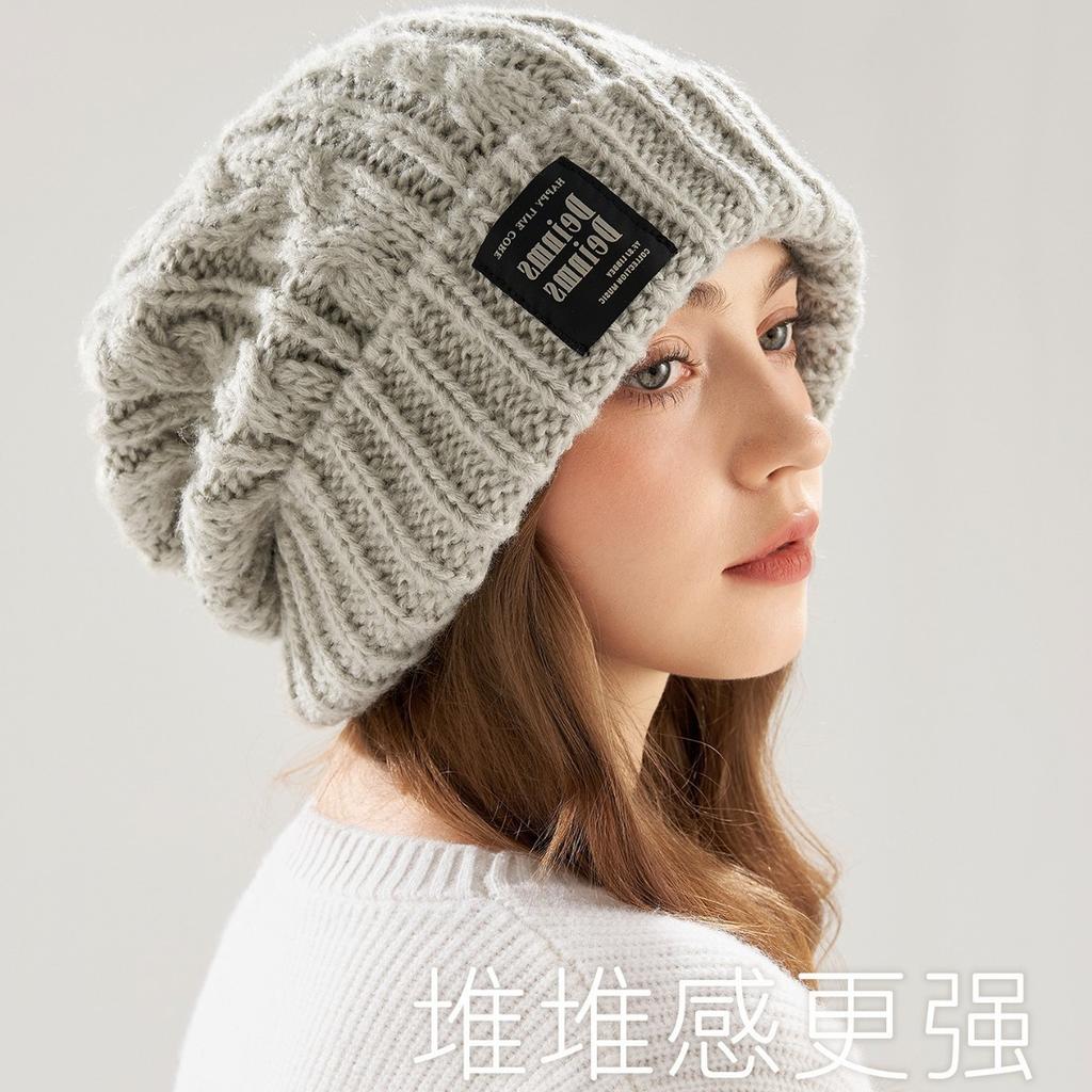 Winter new stacking hat women's versatile ear protector knitted wool hat big head circumference thick needle thickened cold hat