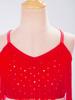 Girls V Neck Sleeveless Latin Dance Crop Top with Crisscross Back Spaghetti Straps Rhinestone Fringe and Tiered Tassel Skirt for Stage