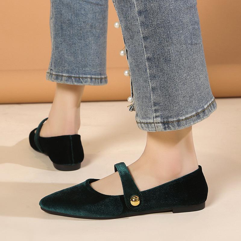 Spring New Retro Doudou Shoes Suede Word with Mary Jane Low Heel Single Shoes Women