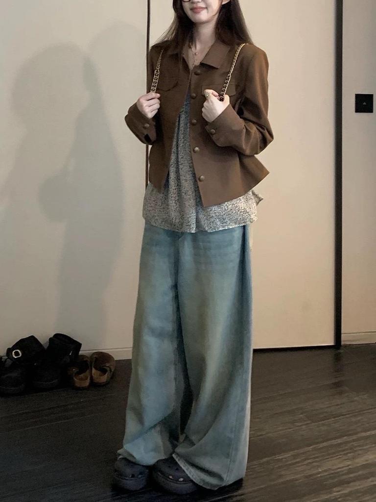 Vintage-Style Korean Turn-Down Collar Black Jacket - Women's Early Autumn Casual Short Coat