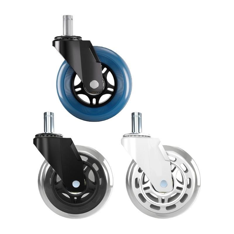 Set of 4 Universal 3 transparents Casters for Office Chairs Easy Installation Tool Protects Wood and Tiles