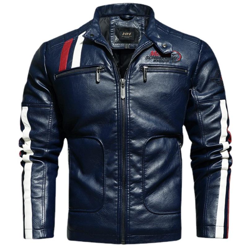 Autumn Winter Men Biker Leather Jacket Fashion Stand Collar Zipper Coat Casual Slim Windbreaker Motorcycle Faux Leather Jacket