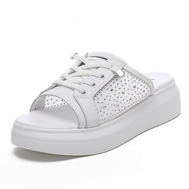 Summer slippers women's new large size flat-bottomed rhinestones casual lazy cute wind flat heel light