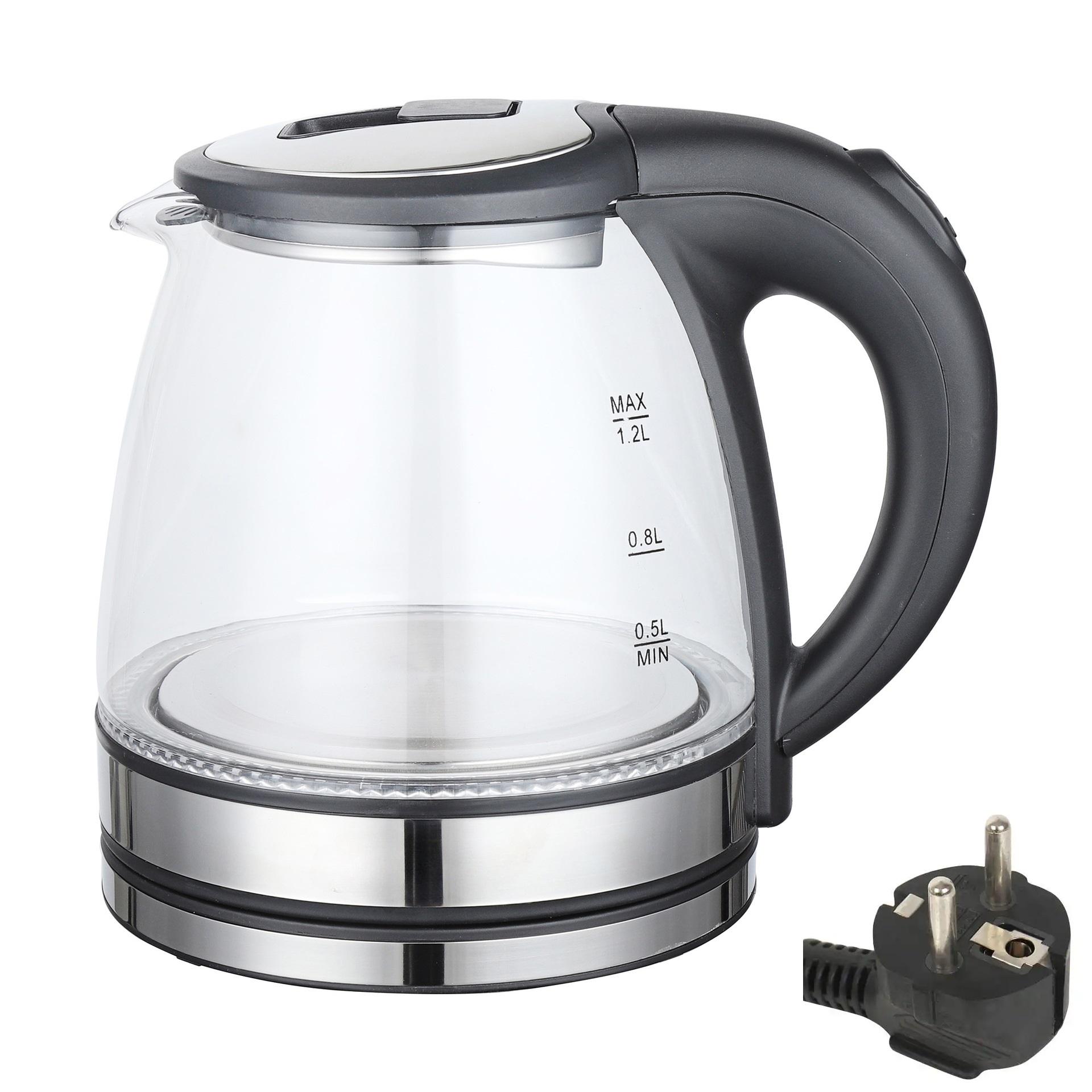 

Электрический чайник для быстрого кипячения воды мощностью 1500 Вт, 220 В, чайник для кофе и чая, боросиликатный чайник для горячей воды с автоматическим отключением, 1,2 л, 2 л EU Plug 220V