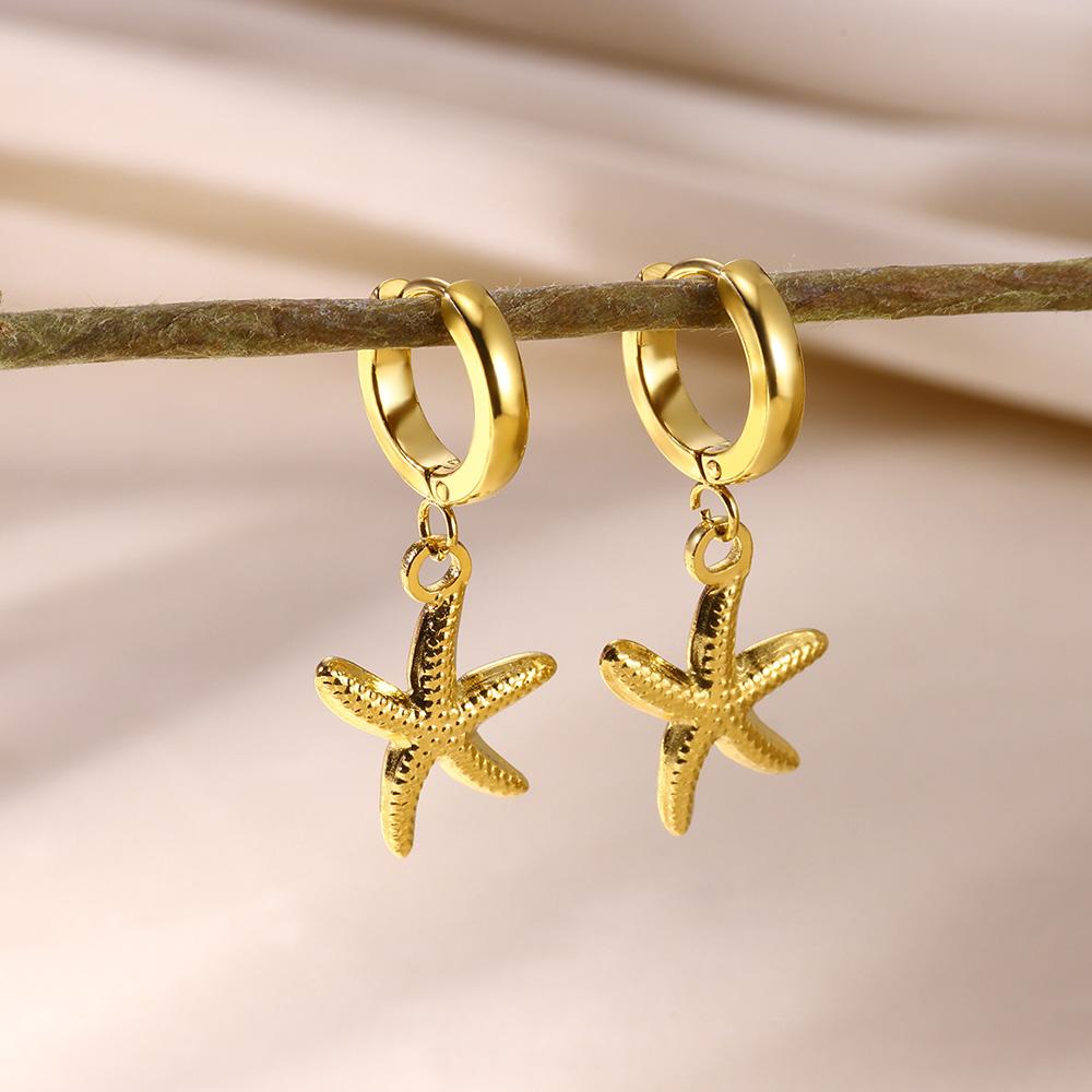 Zoetwater Oceaan Zeester Schelp Hoepel Oorbellen Voor Vrouwen Elegant Roestvrij Staal Goudkleurig Oorbellen Kerstmis sieraden accessoires