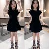 Girls Sleeveless Solid A-Line Dress with Waist Cinch for Summer
