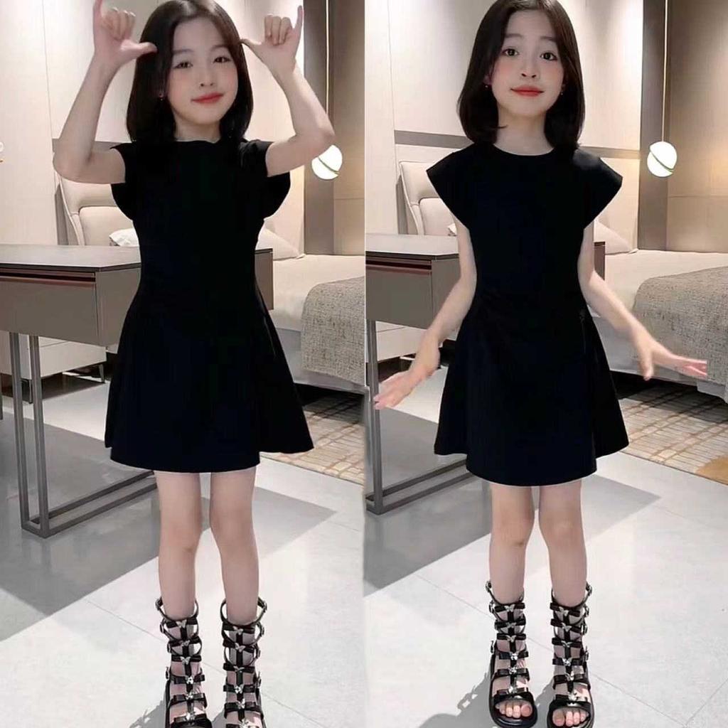 Girls Sleeveless Solid A-Line Dress with Waist Cinch for Summer