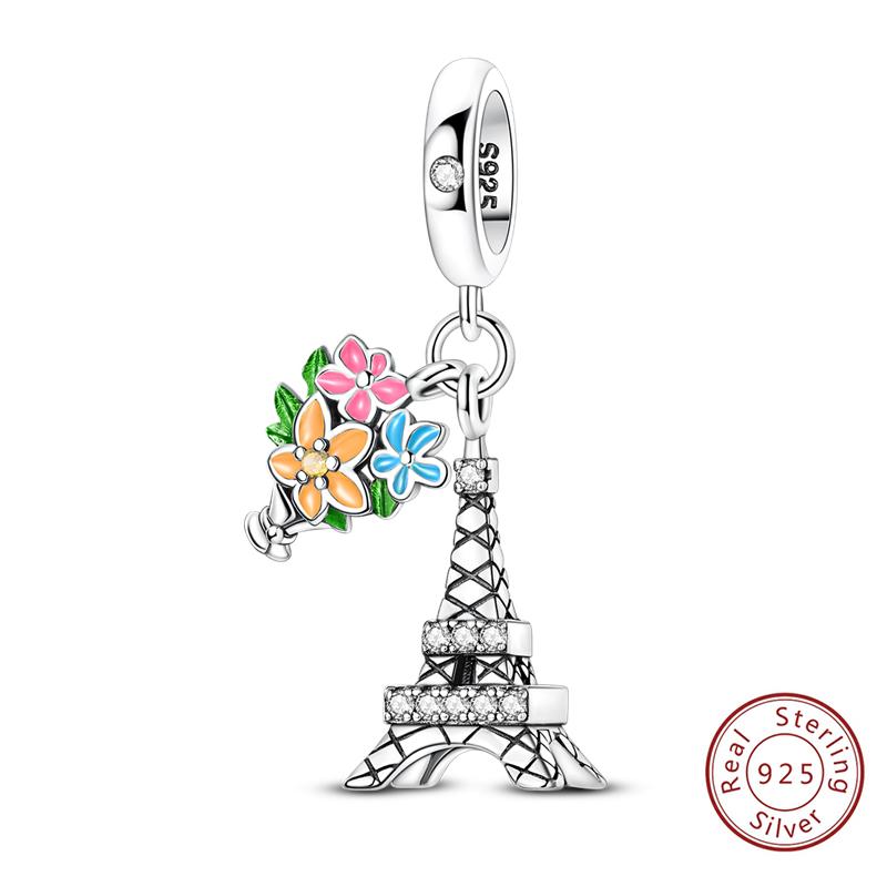 New Copper Charms Eiffel Tower Famous Scenic Spot Souvenirs Beads Fit Original Bracelets Fine Diy Jewelry Gifts