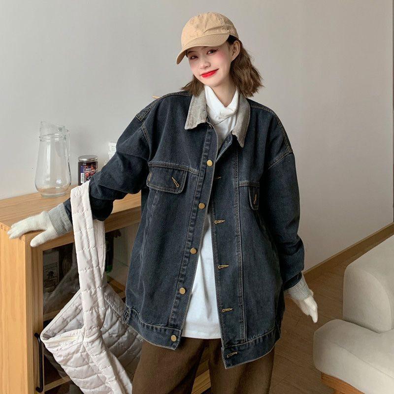 

Women s Corduroy Denim Jacket - Casual, Loose Fit, Versatile Design for Spring/Summer in Plus Sizes 5XL: 180-200 jin