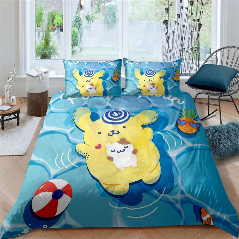 Cartoon Character (Pom Pom Purin) Printed Bedding Set Duvet Cover 1 Duvet Cover 2 Pillowcases Adult and Children Bedding Set Lux
