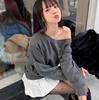Dongdaemun spring Ruth, the same oblique off-shoulder chest small label wool ring loose pullover long-sleeved sweater women