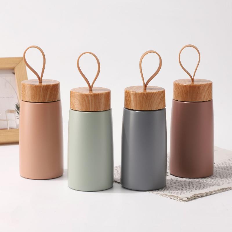 New Style Mini Thermos Cup Creative Wood Grain Cover Portable Vacuum Stainless Steel Water Cup Student High Value Pocket Cup