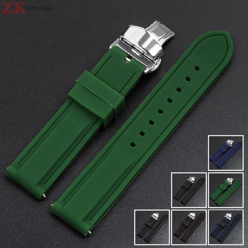 Silicone Straps Quick Release Watchband 18/20/22/24mm Waterproof Rubber for Smartwatch for Men Butterfly Buckle Bracelet Belts