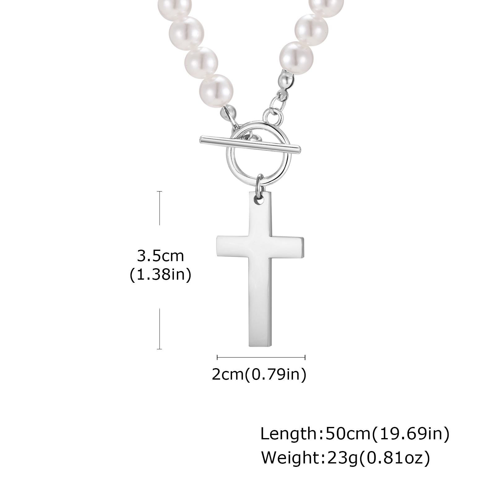 

Vintage Stainless Steel Cross Pendant Imitation Pearl Necklace OT Buckle Beads Chokers for Men Fashion Punk Jewelry Gifts