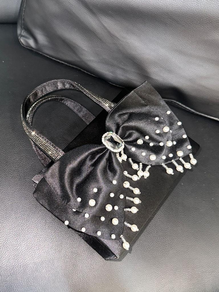 Ladies Handbag Bow Pearl Dinner Bag Cute Girl Street Shot Messenger