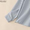 ZANZEA Women Casual Turn Down Collar Loose Long Sleeve Stripe Blouse
