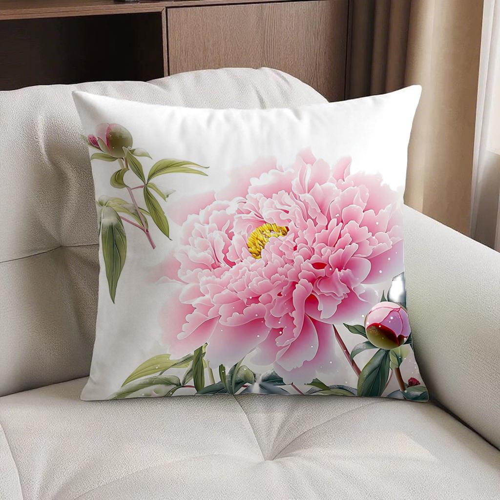 Double-Sided Detachable Cover Wealthy Peony Flower Pillow Living Room Sofa Car Bed Head Square Throw Pillow Case Chinese Style