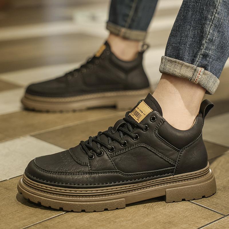 

Мужские кожаные ботинки Мартин, весенние полусапоги, в британском стиле, повседневные кожаные туфли, хаки, уличные, ретро, водонепроницаемые рабочие ботинки 44 чёрный