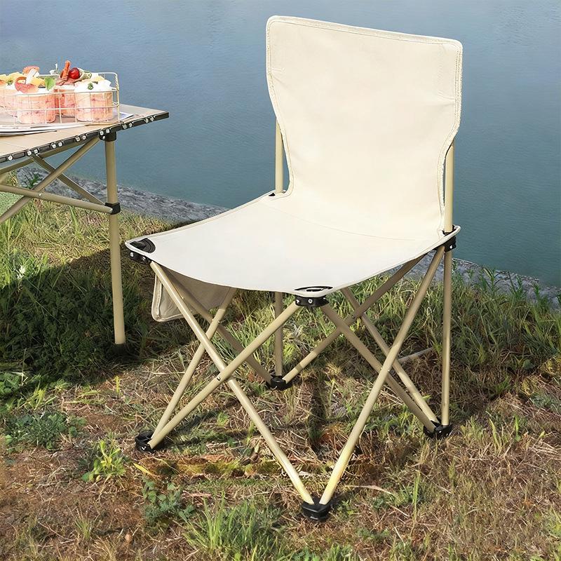 Portable Folding Camping Chair with Backrest and Table - Moisture-Proof, Thickened for Outdoor Leisure and Fishing