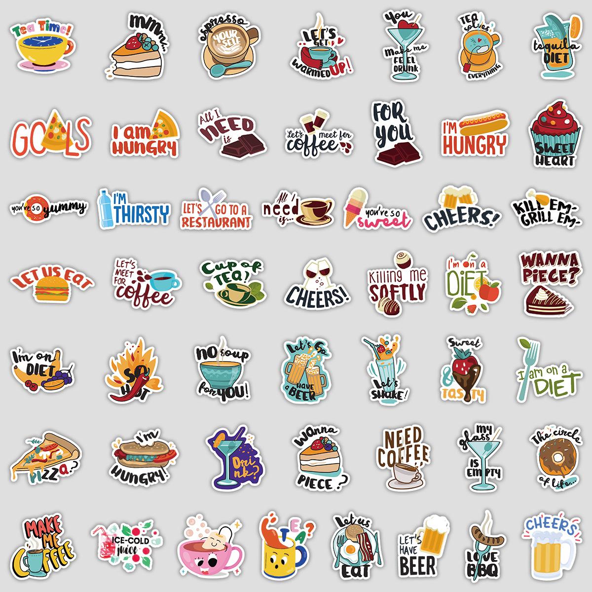

50 Pieces of Dining Moments Graffiti Stickers, Suitable for Mobile Phones, Luggage, Waterproof Decoration, and Creative Stationery
